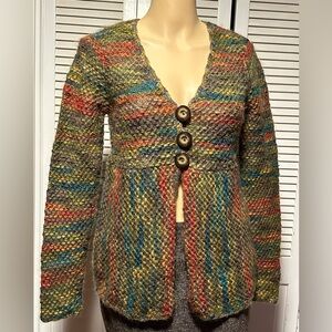 Talbots Multicolor Wool Mohair Chunky Babydoll Peplum Cardigan Sweater Small